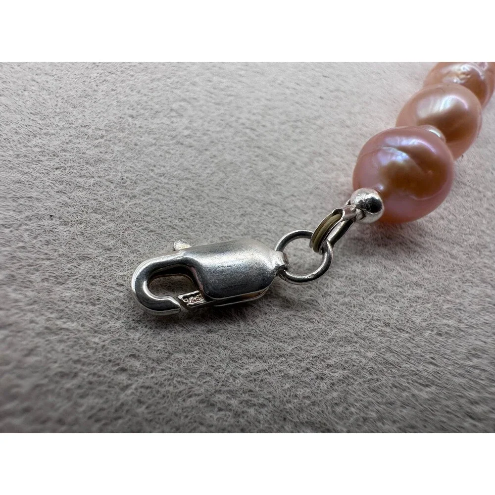 Pink Orange Edison Pearl Necklace 925 Sterling Silver  Handmade Minimal Jewelry